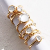 2021cute woman rings korean fashion gothic accessories simple retro round stone ring 8 piece set gold jewelry ring anillos mujer