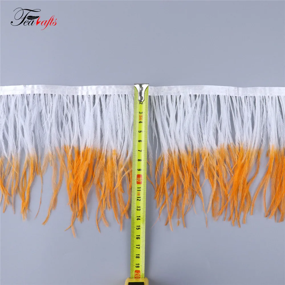 

10M Blue White Ombre 10-15cm Natural Ostrich Feathers Fringe Trim Real-plumes Ribbon For Carnival Wedding Dress Sewing Accessory