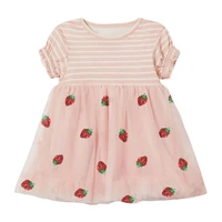 summer baby girl clothes patchwork striped party cotton strawberry gauze vestido princess tulle dress for kids 2 3 4 5 6 7 years