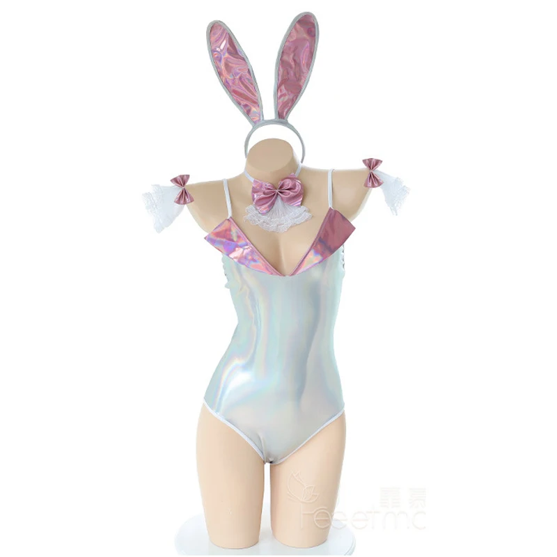

Женское серебристое розовое привлекательное нижнее белье в виде кролика, соблазнительное нижнее белье, костюмы, одежда для сна с кроличьим...