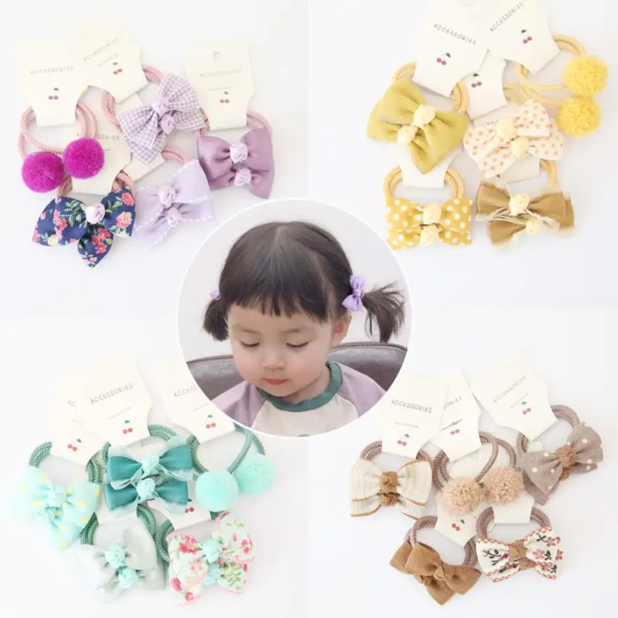 

10pcs Kids Girls Hair Ties Bows Elastic Rubber Band Hair Rope Gum Flower Small Plush Ball Scrunchies Children Hair Accessories