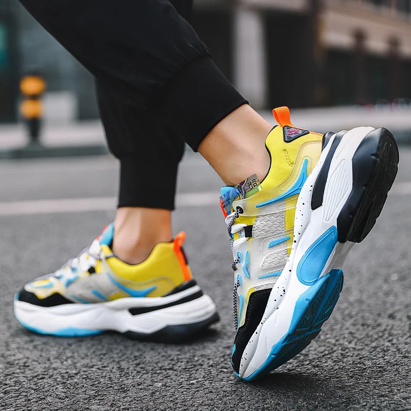 Мужские кроссовки на массивной подошве синие платформе повседневная обувь для