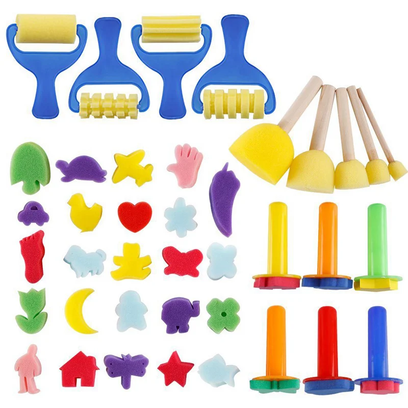 

PPYY-Early Learning Mini Flower Sponge Painting Brushes Craft Brushes Set for Kids Shipping by FBA