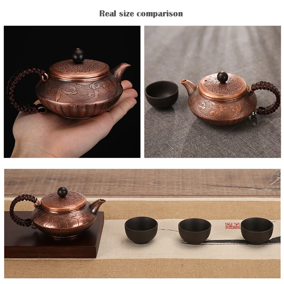 Маленький медный чайник в стиле ретро Традиционный красный ручной работы для