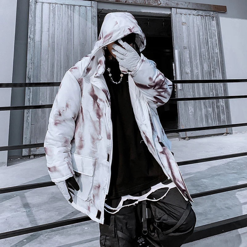 Куртка мужская зимняя с наполнителем чернилами и капюшоном в стиле хип-хоп |