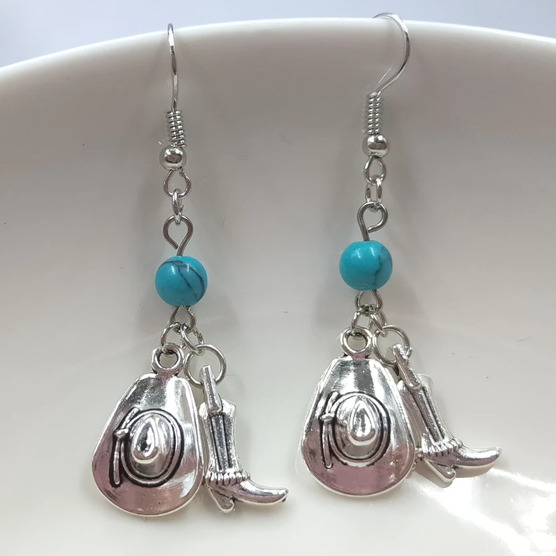 Милые эмалевые ковбойские шляпы ботинки серьги круглые женские ювелирные