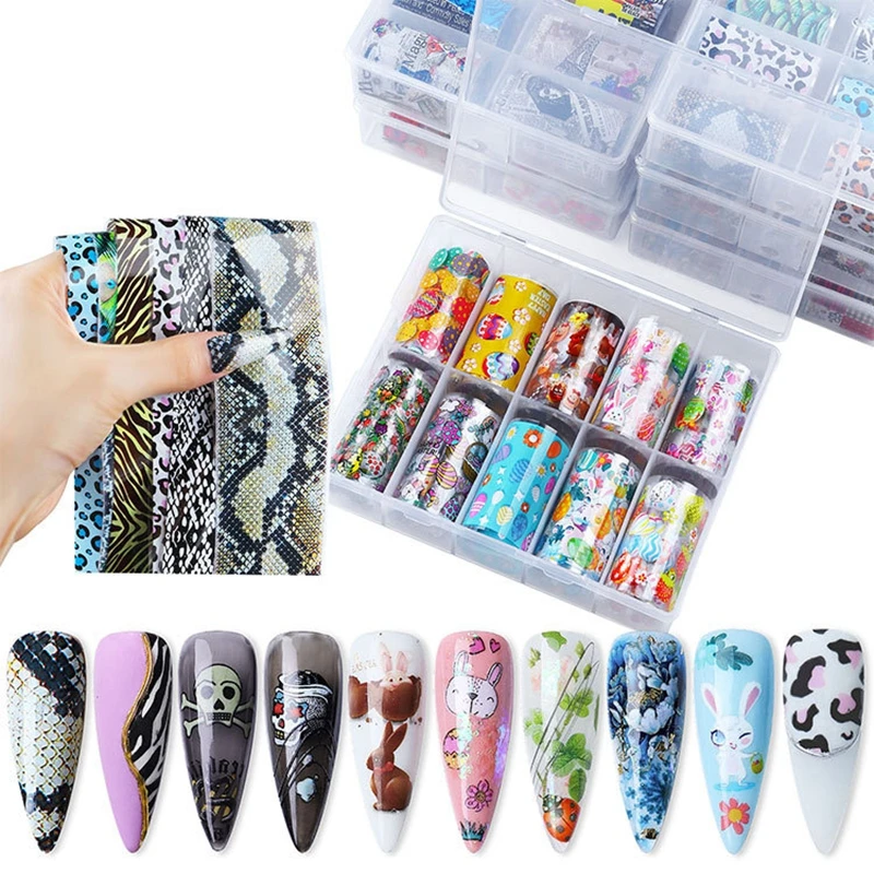 

2021 New 4*100CM Nail Art Foil Transfer Paper Sticker Flower Laser Butterfly Character Punk Star 3D Nail Art Accessories
