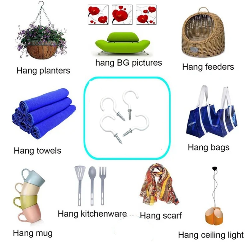 

70PCS Ceiling Hooks Heavy Duty Screw Cup Hook for Bathroom Kitchen Wall Ceiling Hanging Various Size Combination Package