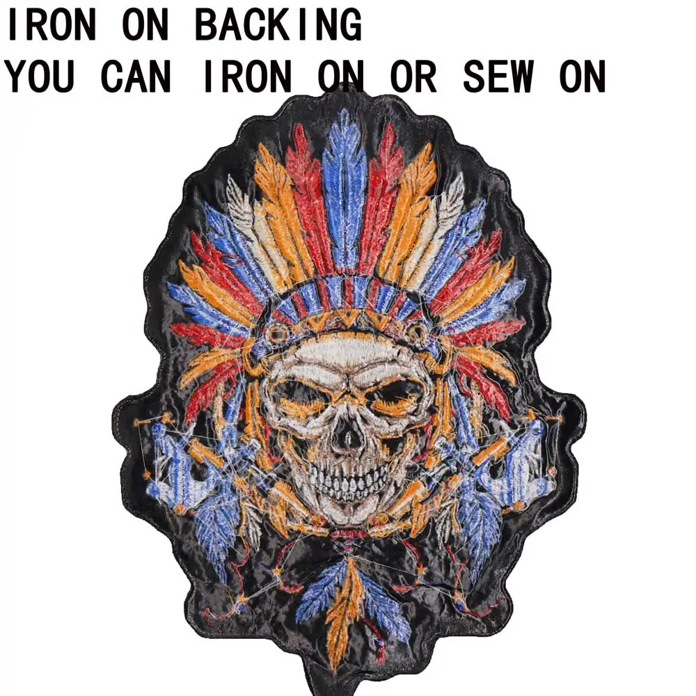 Большой индийский череп забавные байкерские мотоциклетные нашивки с вышивкой в