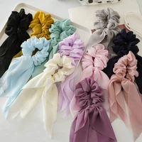 vintage chiffon bow hair ribbon for women cloth headband solid color tassel female fabric hair circle girls hair accessories