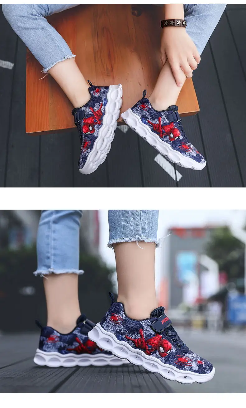Детская обувь для девочек Дети Мальчики светильник вверх светящиеся кроссовки с подсветкой "Человек-паук" светильник ed светильник ing платье принцессы