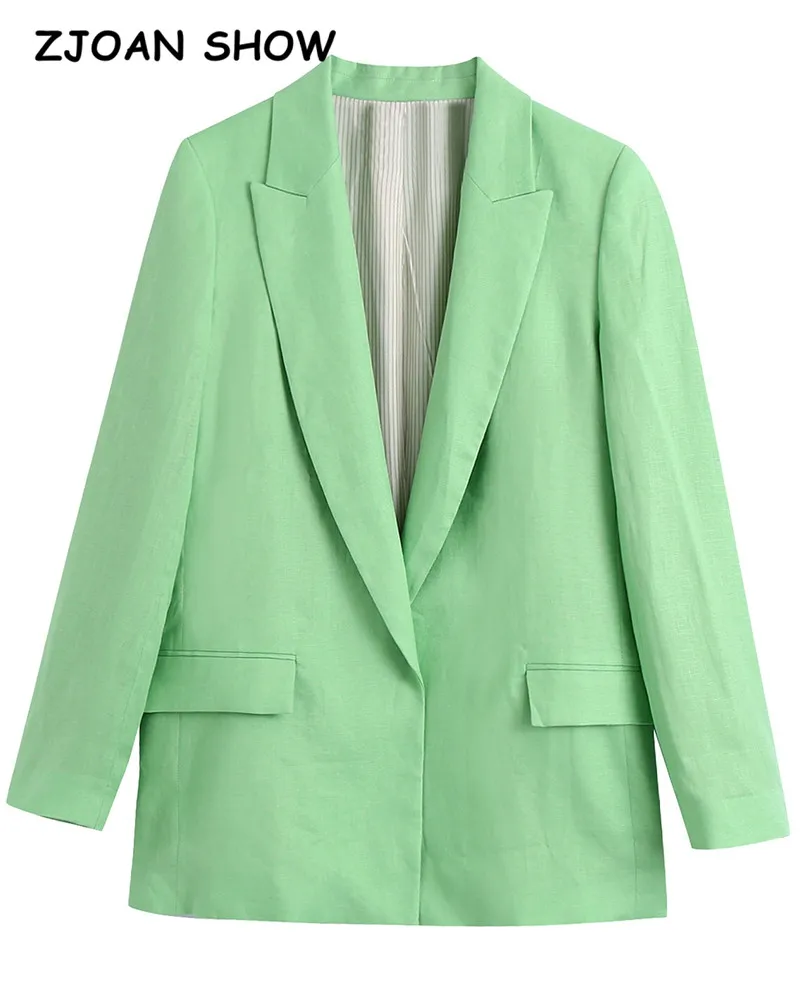 

2021 Spring summer Free style Center Buttons Thin Cotton Blazer Green Boyfriend Vintage Women Mid Long Suit Coat Loose Coat