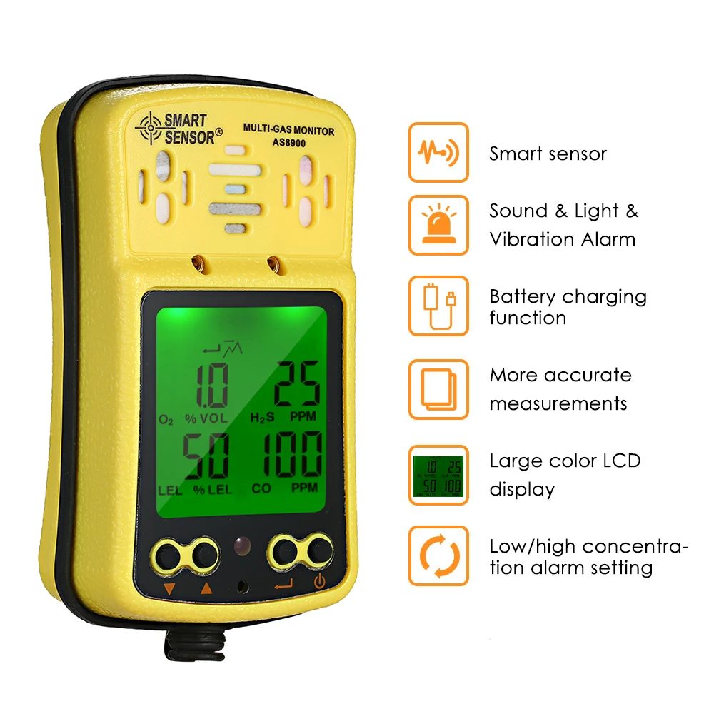 SMART SENSOR Professional Portable Multi Gas Detector Analyzer Handheld Air Quality Monitor for Oxygen/Combustible | Инструменты