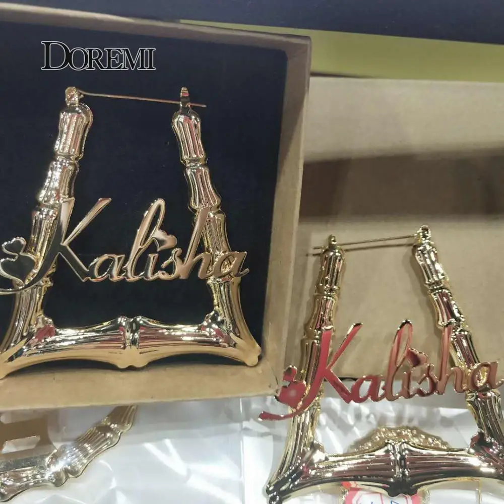 DOREMI 70 мм треугольные Бамбуковые серьги на заказ кольца с надписью модные большие