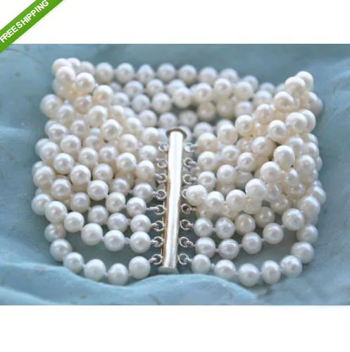 

New Arrival Real Pearl Bracelet 8 Rows White Freshwater Pearls Bangle Magnet Clasp Wedding Birthday Fine Jewelry Women Gift