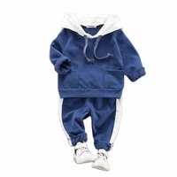 spring and autumn boys and girls suits 2021 new casual long sleeve pullover sweater drawstring two piece set