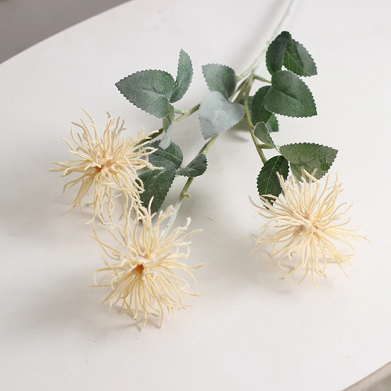 63 см морский урчин цветок шип поддельные цветы шариковая Кисть белый желтый