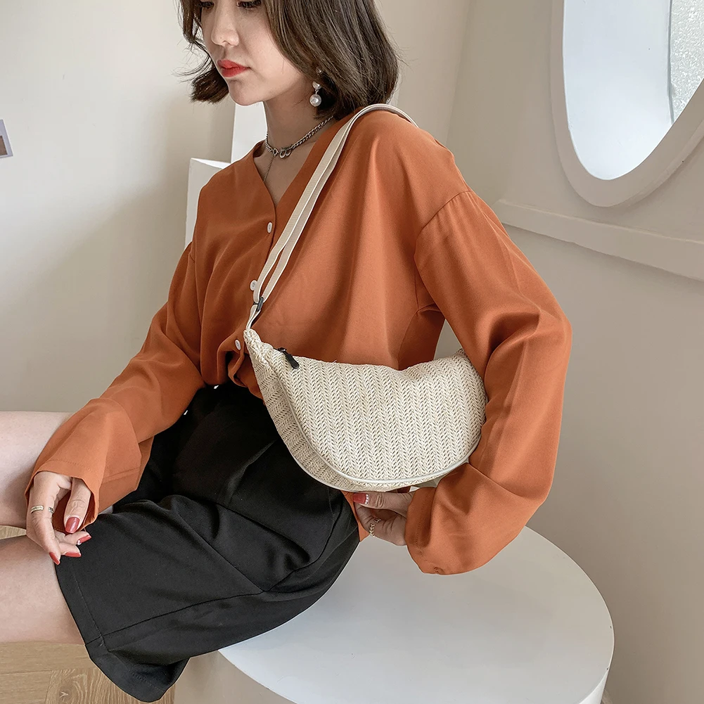 

Women Retro Single Shoulder Pouch Large Capacity Simple Versatile Handbag Female Crescent Shoulder Crossbody Bag