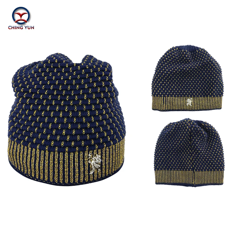 Новинка зимние женские вязаные шапки CHING YUN теплые однотонные плотные со стразами