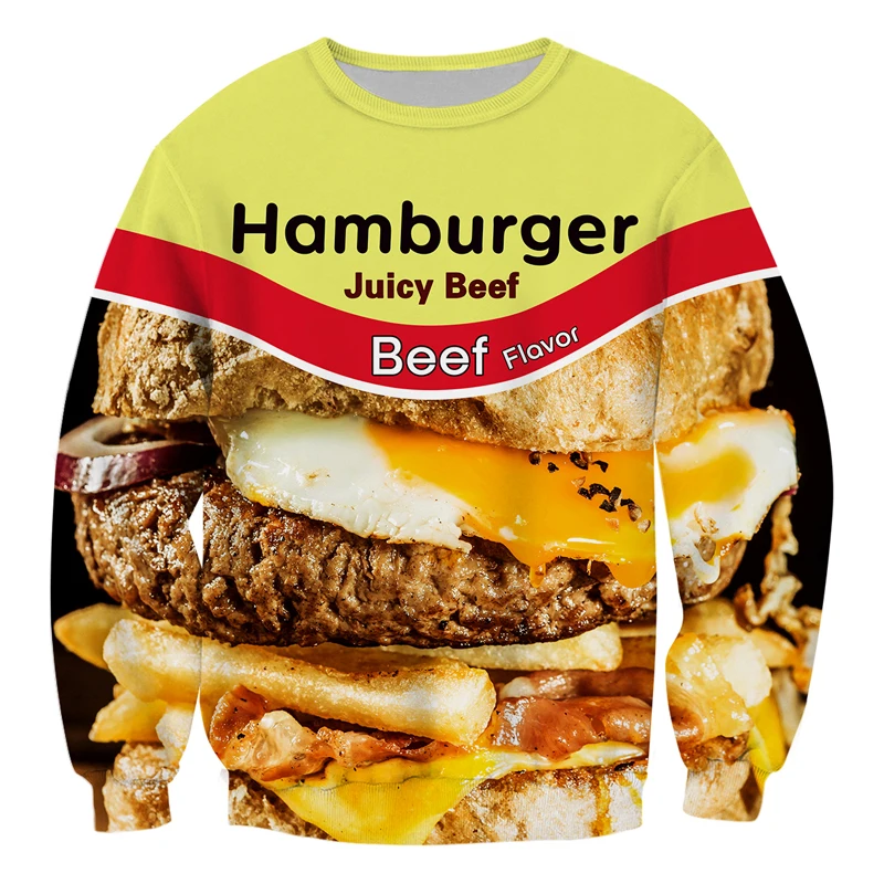 Свитшот мужской с круглым вырезом и принтом гамбургера|Мужские толстовки