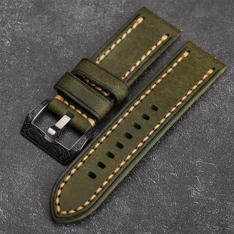 Genuine Leather Watch Strap 20mm 22mm 24mm 26mm Cowhide Watchband Belt High Quality Handmade Vintage Brown Army Green Wristband