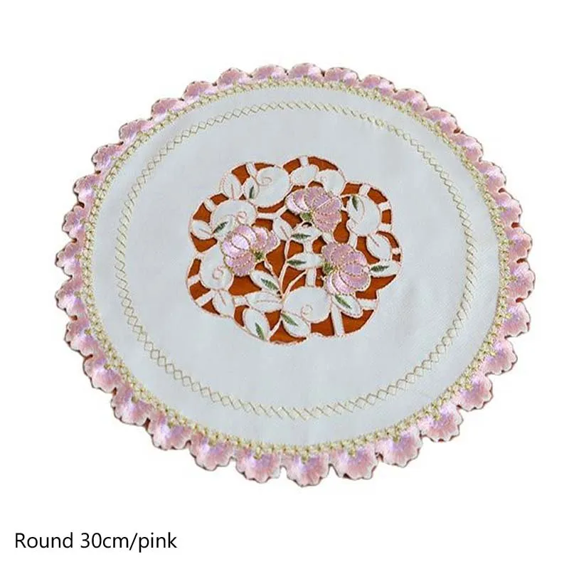 

Modern lace satin table place mat pad Cloth embroidery placemat cup mug Christmas tea coffee glass coaster dining doily kitchen