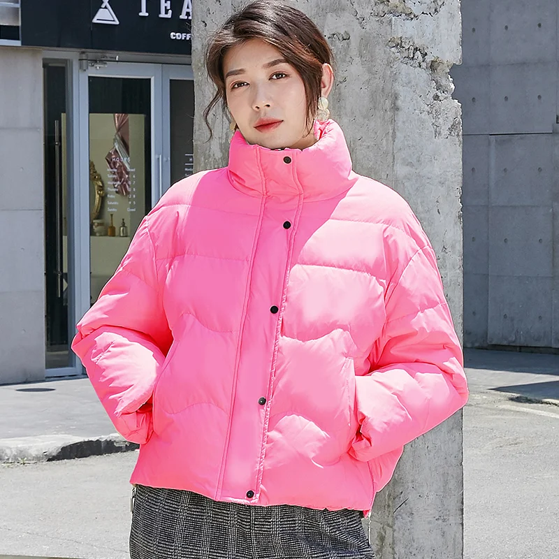 BG 2019 Winter Jacket Women Stand Collar Solid BLUE Female Down Coat Loose Oversized J90132304D | Женская одежда