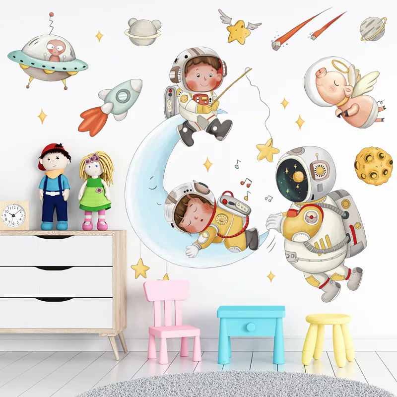 

Cartoon Space Rocket Lullaby Wall Stickers For Kids Rooms Children Room Decor PVC Art Murals For Nursery Bedroom Home Decoration