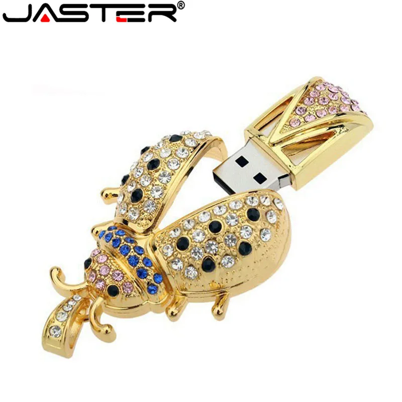 Флэш накопитель JASTER Lovely beetle с кристаллами модная металлическая Флэшка в виде