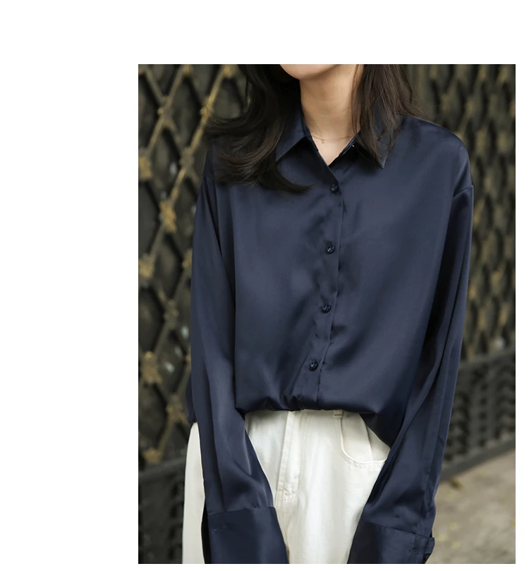 Блузка Женская атласная с V образным вырезом и длинным рукавом|Рубашки| |