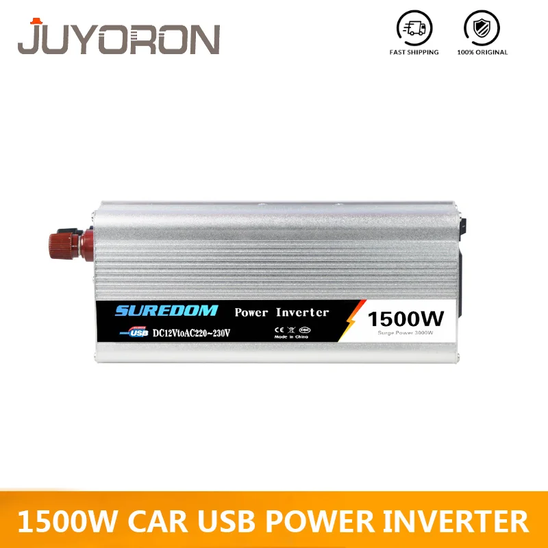 1500 Вт Инвертор с одним входом USB DC 12V 24V портативный автомобильный адаптер для