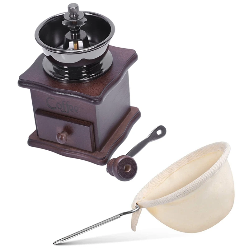 

1 ручная кофемолка, шлифовальная машина для ручных кофейных зерен и 6 фильтров из фланели для кофе, многоразовая фланель