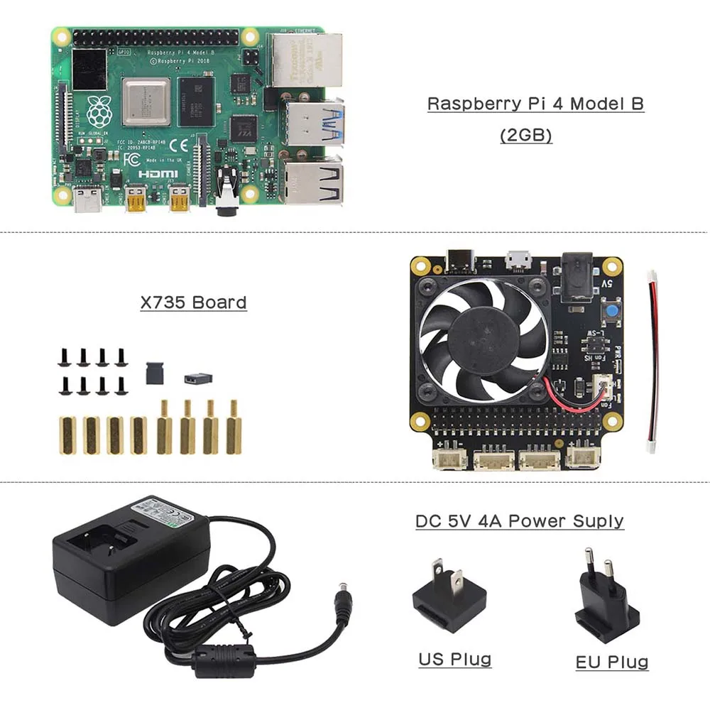 Bundle 3 Raspberry Pi X735 безопасное выключение управление питанием и автоматическое охлаждение платы для Raspberry Pi 4 Модель B/3B+(plus)/3B/2B - Цвет: Bundle 3