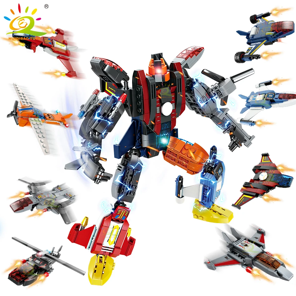 

HUIQIBAO 749PCS 8in1 City Weapon Mecha Transformation Robot Man Building Blocks Helicopter Car Plane Bricks Set Children Toys