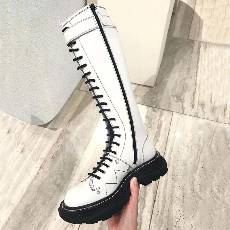 Latform сапоги до колена высокие женские кожаные ботинки с высоким голенищем