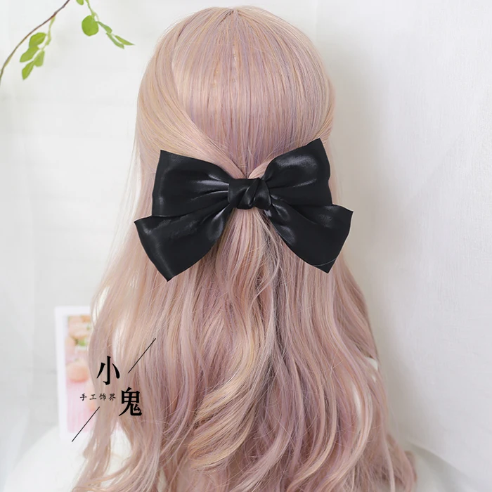 

Japanese Sweet Teen Girl Pearly-lustre Bowknot hairpin Double Layer Bright Silk Satin Oversized Bowknot Headdress Women