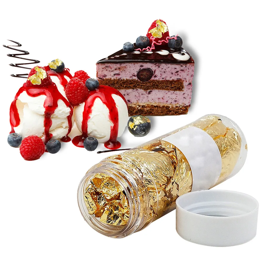 

1PCS Edible Grade Genuine Gold Leaf Schabin Flakes 2g 24K Gold Decorative Dishes Chef Art Cake Decorating Tools Chocolate