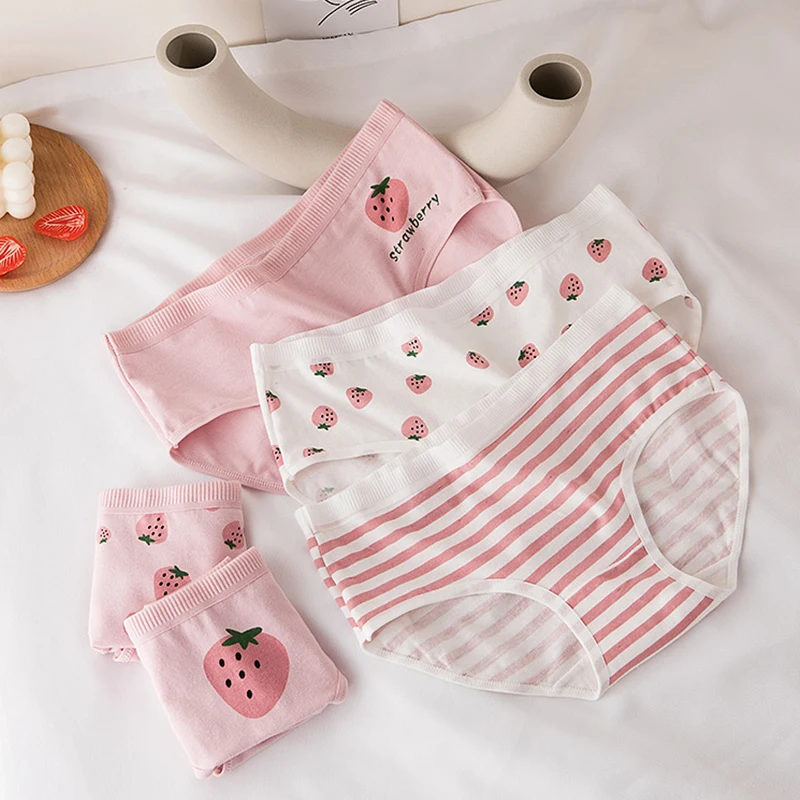 

New Women's Comfortable Shorts Strawberry Dirty Pink Plaid Breathable Vertical Pattern Cotton Crotch Girls' Underwear