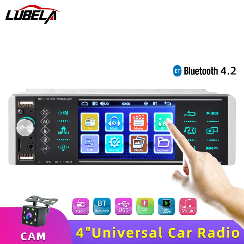 

LUBELA-4.1 inch 1 Din Car Radio MP3 MP5 Multimedia Player Bluetooth FM Stereo Audio Receiver USB SD Support Rear View Camera