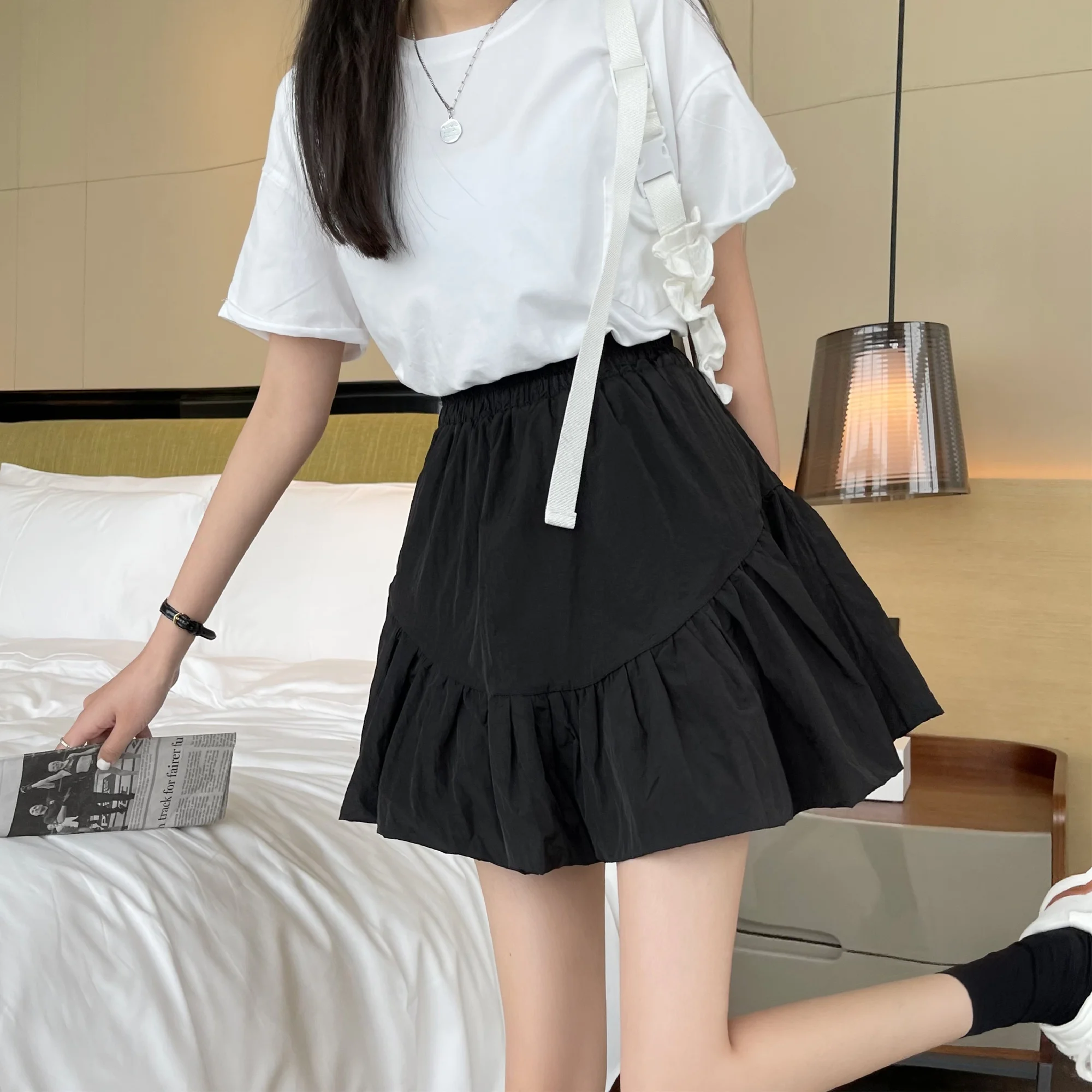 

White Bubble Skirt Female Summer 2021 New Versatile Student High Waist Slimming Patchwork Bud A- line Short Skirt