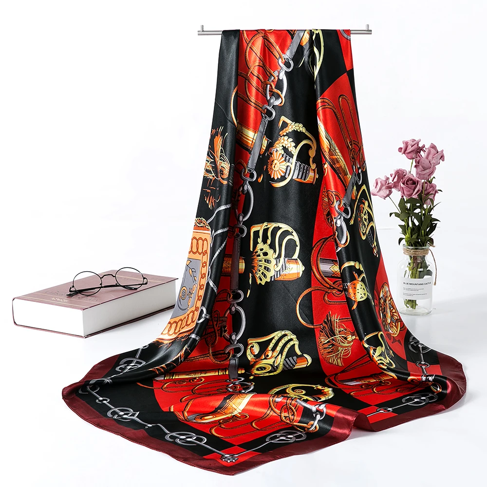 Women Satin Silk Square Hair Wrapping Scarfs Travel Scarf for Woman Retro Style Printed Shawl Echarpe Fourlard AA10137 | Аксессуары для