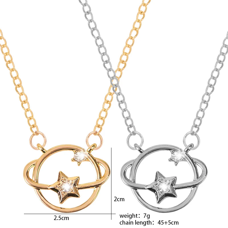 

Fashionable Sweet Romantic Dream Planet Clavicle Zircon Universe Zinc Alloy Lady Pendant Necklace Birthday Gift