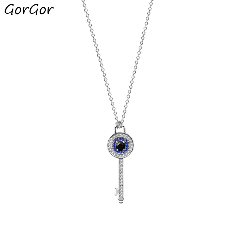 

GorGor Pendant Women 925 Sterling Pattern Demon Eye Key Shape Mosaic Zirconia Individuality Classic Anniversary Jewelry A2148