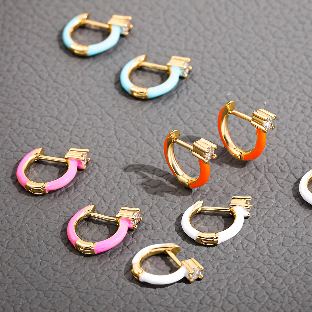 

Новые модные Неоновые Красочные эмалевые маленькие серьги-кольца Huggie для женщин, очаровательные циркониевые пряжки для ушей, украшения для...