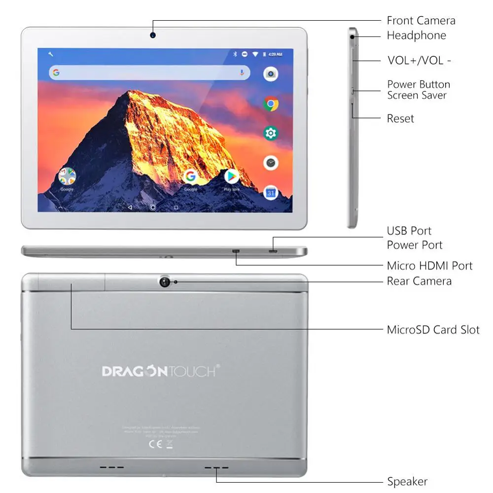 10 дюймовый планшет Dragon Touch K10 Android 2 Гб ОЗУ 16 ПЗУ четырёхъядерный 8 1 IPS HD дисплей Micro