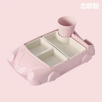 pink Креативная мультяшная Автомобильная тарелка из бамбукового волокна для маленьких детей, посуда, контейнеры для обучения ребенка, чашки для кормления, наборы тарелок - Цвет: pink