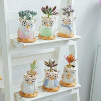 new creative ceramic owl shape flower pots home decoration cute design cactus planter succulents plants pot desk bonsai pot