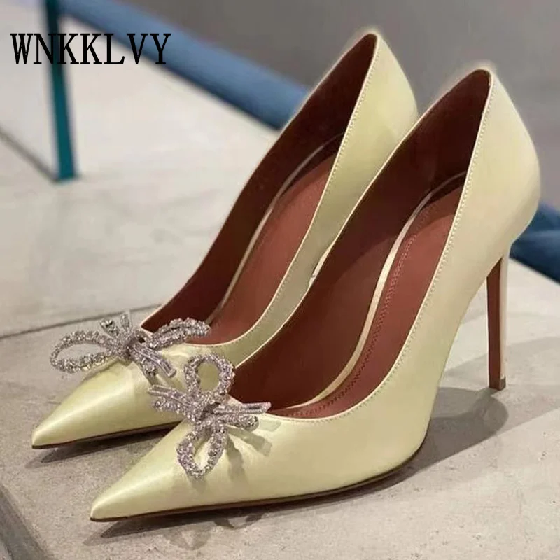 

Runway Pointed Toe High Heel Pumps Women Luxurious Rhinestone Bowknot Stiletto Single Shoes Summer Party Dress Shoes Sexy Pumps