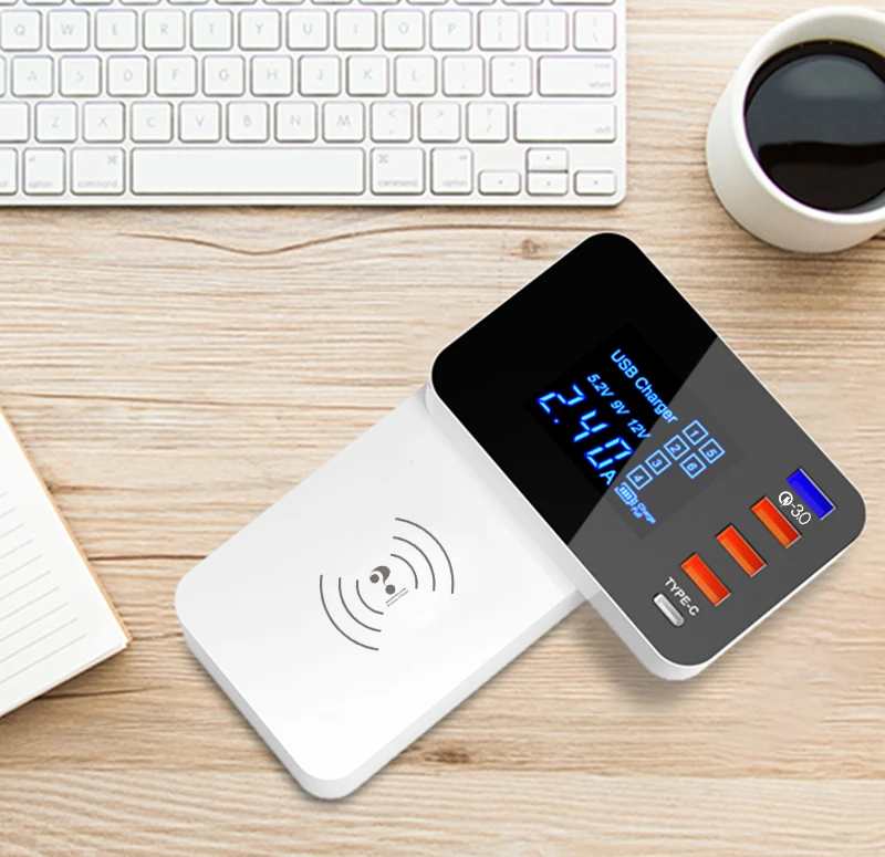 QI Беспроводное зарядное устройство Quick Charge 3 0 Smart USB Type C концентратор светодиодный