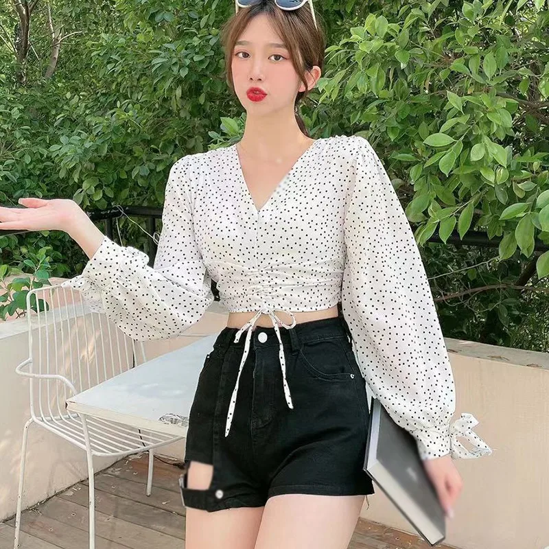 

Women's Polka Dot Print V Neck Sexy Sweet Long Sleeves Chiffon Shirts Tops